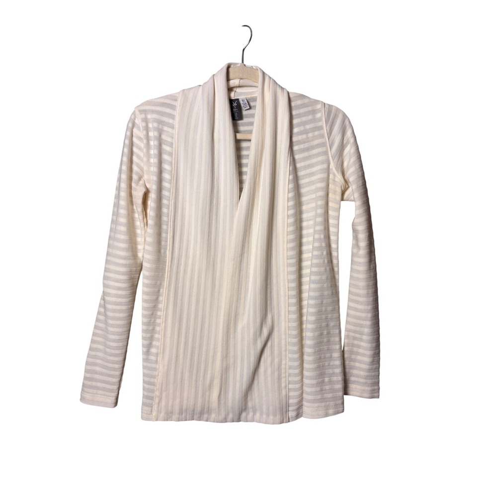 Ibex Womens Cardigan XS Cream Striped Merino Wool Blend Open Front Minimalist